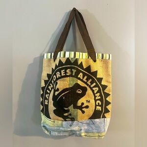 12”x17” Lined Jute Bag Market Tote Rainforest Alliance Coffee Shoulder Bag